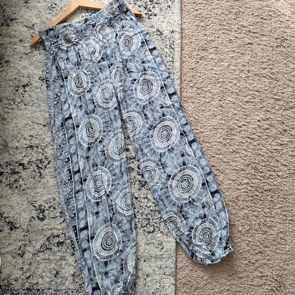 Lotus and Luna Pants - Lotus And Luna Boho Festival Gypsy Joggers Tiedye Womens M Blue Rayon
